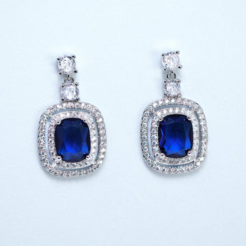 Royal Blue Majestic Aurora CZ Diamond Dangle Earrings, Bridal Jewelry, cushion cut Bridal Earrings, Crystal Statement Earrings Cz